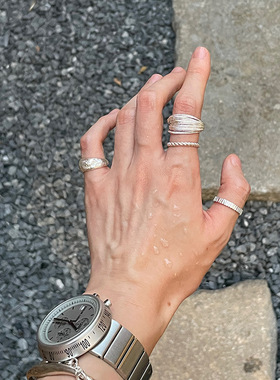 通体纯银锤纹手工感男女戒指