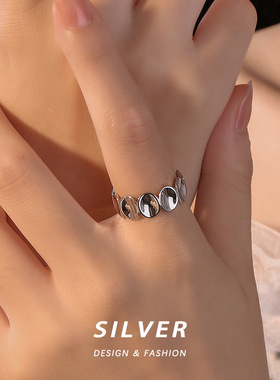 Yooper纯银椭圆片戒指男女S925银轻奢小众简约几何指环饰品新品