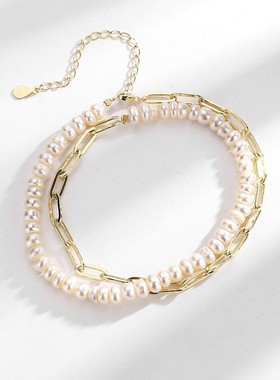 纯银珍珠拼接项链女设计优雅ins