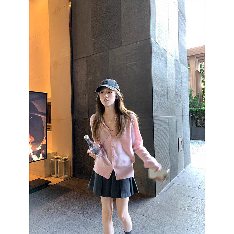 安可拉红长袖针织开 衫女早春季设计感韩系小众宽松毛衣内搭打底,淘宝优惠券,粉丝福利购,淘宝优惠卷