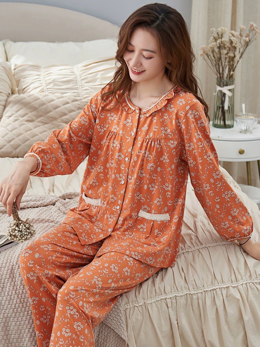 睡衣女士春秋款纯棉长袖家居服秋冬季中年妈妈大码可外穿全棉套装,淘宝优惠券,粉丝福利购,淘宝优惠卷
