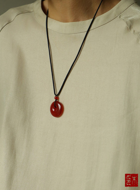 天然红玛瑙玉髓平安扣吊坠朱砂