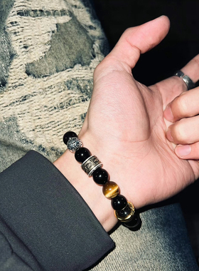 黑悟空天然银曜石手链本命年礼物