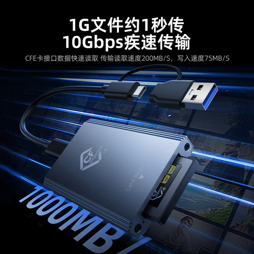 高速CFexpress内存卡读卡器1000MB/s影像快传Type B卡3.2接口8K读取USB铝合金金属材质耐用手机平板电脑通用 - 图1