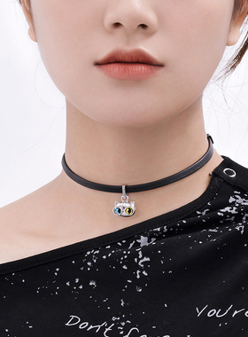 异瞳猫choker羊皮真皮锁骨链短款项链女颈链项圈 原创