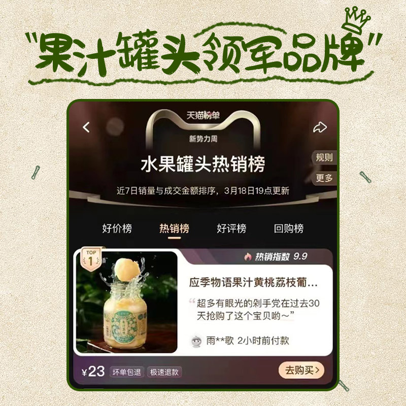 【2罐装】应季物语水果罐头果汁罐头官方旗舰390g*2罐糖水多口味 - 图1