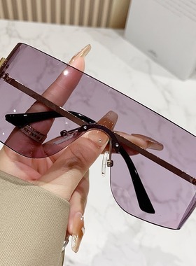 y2k欧美一体式曲面大框骑行眼镜高档无框MIU墨镜时尚辣妹太阳镜女
