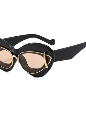 2024新款欧美异形猫眼墨镜T台走秀金属框太阳眼镜跨境sunglasses