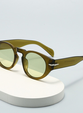 夏季新款防紫外线墨镜欧美高档太阳镜小圆框米钉墨镜男高级感痞帅