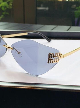 秋季新款字母MIU家墨镜Y2K曲面一体式设计感太阳镜男女士无框眼镜