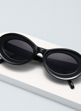 2023跨境新款猫眼太阳镜椭圆形百搭时尚马卡色系女士墨镜金属铰链