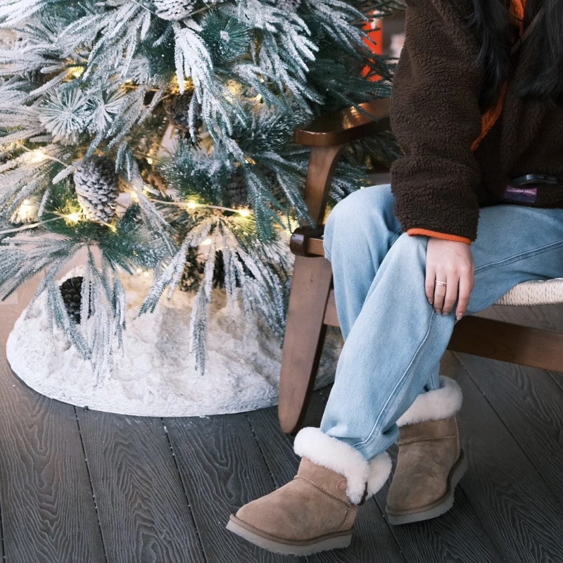 桑坡羊皮毛一体雪地靴女冬中筒一粒扣加厚保暖中筒平底雪地棉靴,淘宝优惠券,粉丝福利购,淘宝优惠卷