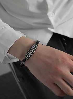 民族玛瑙陶瓷天珠手绳男女款编织松紧绳手链小众设计感情侣手饰