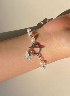 气质百搭复古闺蜜手饰超仙蝴蝶吊坠日韩ins小众设计感珍珠手链女