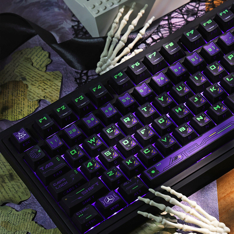 骆砾紫电暗影侧刻透光初号机键帽原厂全五面热升华pbt机械键盘帽 - 图0