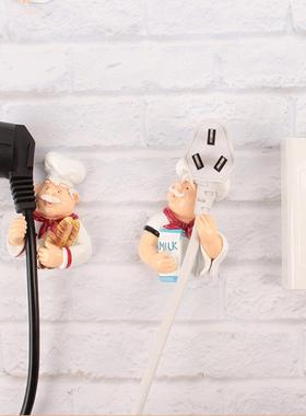 卡通厨师电源线收纳架厨房插头固定器收纳整理支架挂钩强力粘钩