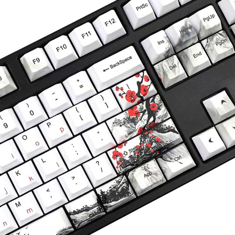 128 Keys Cherry Profile DYE-Sub Botanical Plum Blossom PBT K-图3