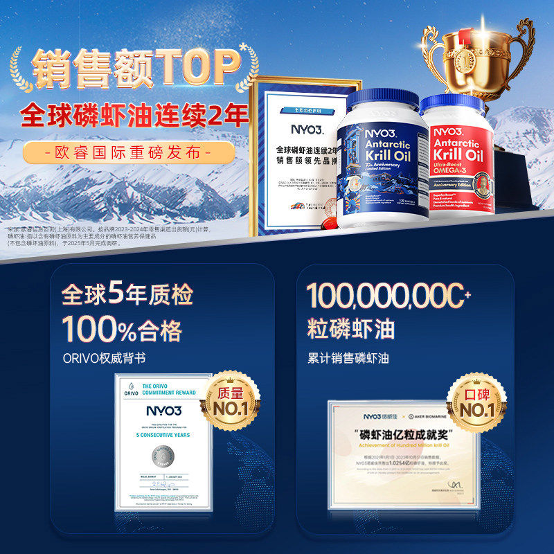 NYO3挪威70周年纪念款纯南极磷虾油鱼油Omega3磷脂胆碱120粒,淘宝优惠券,粉丝福利购,淘宝优惠卷