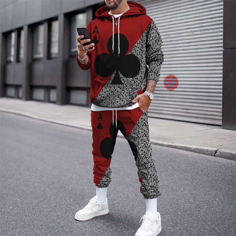 Fashion printed hooded sweater suit for men印花连帽卫衣套装-图3