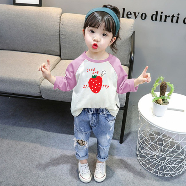 Girls' pure cotton long-sleeved T-shirt new spring and autumn base shirt