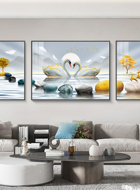 网红现代轻奢联客厅装画级感沙发后面背墙高挂画天景鹅壁画饰大气