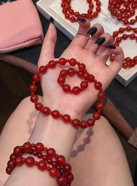 天然红玛瑙手串新年礼物超显白
