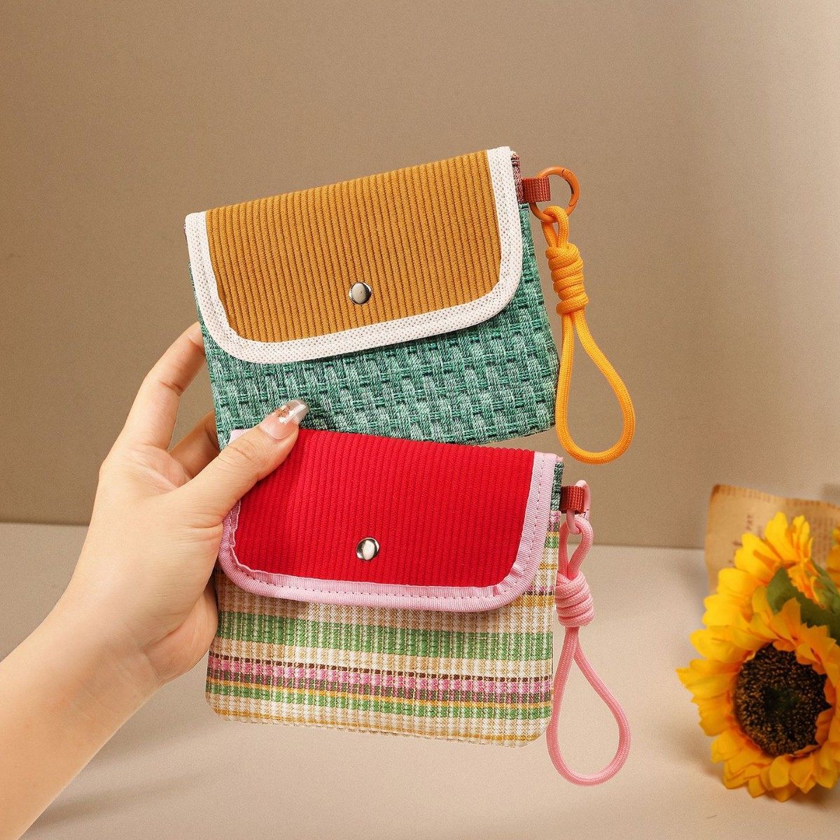 撞色大容量证件包高颜值卫生巾收纳包学生便携布艺条纹口红零钱包,淘宝优惠券,粉丝福利购,淘宝优惠卷