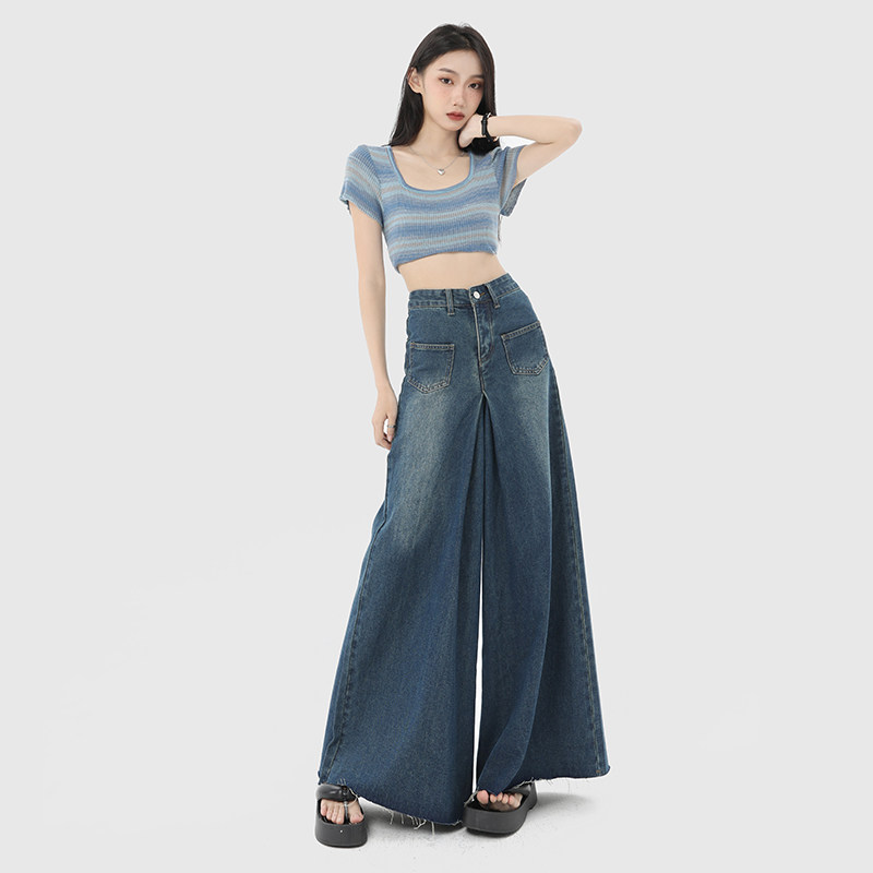 kro毛边复古2023春新款牛仔裤裙 KRO牛仔裤