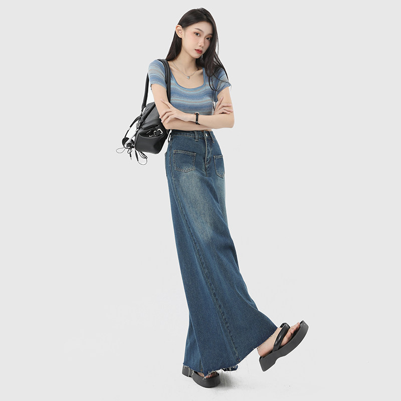 kro毛边复古2023春新款牛仔裤裙 KRO牛仔裤