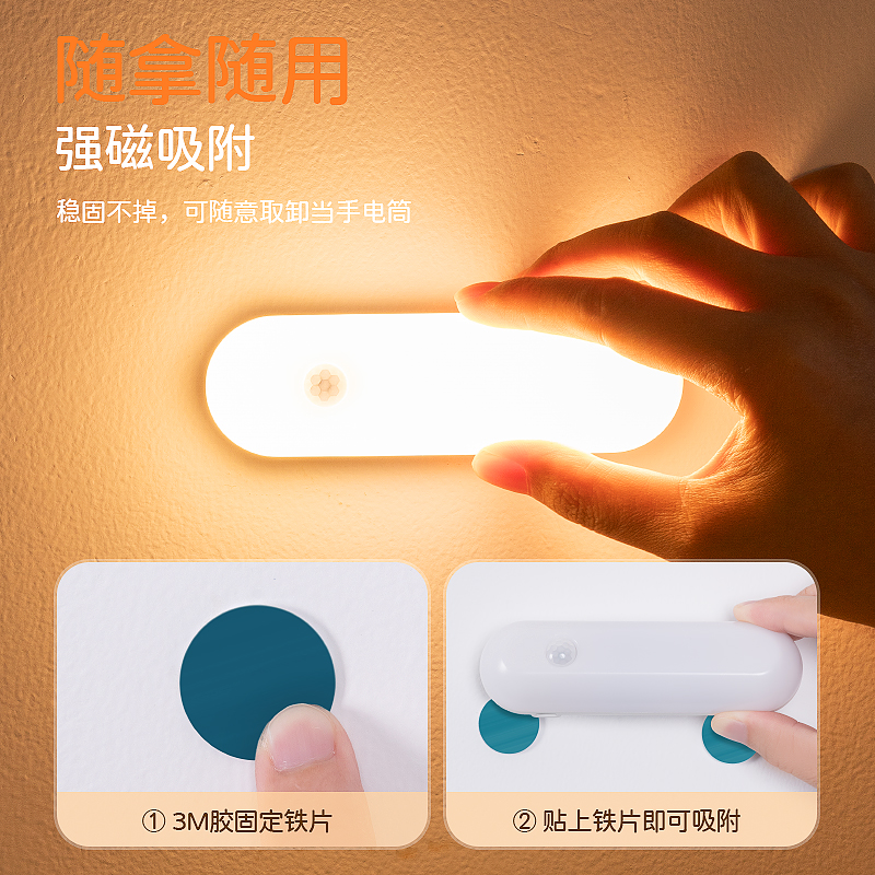 夜间人体自动感应灯人来即亮卧室睡眠起夜充电过道床头小夜灯智能