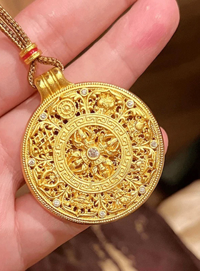 金店同款沙金点钻八宝罗盘金刚杵吊坠项链女新款罗盘毛衣链新中式