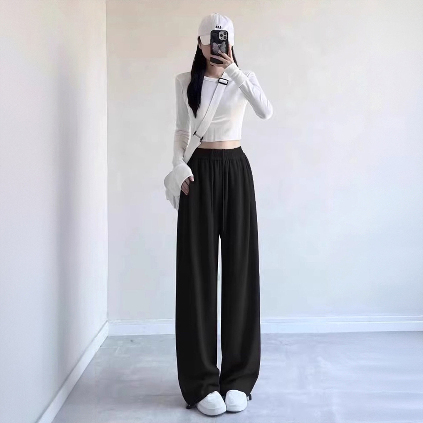 300斤胖mm大码休闲慵懒风高腰抽绳阔腿裤女宽松垂感直筒裤运动裤,淘宝优惠券,粉丝福利购,淘宝优惠卷