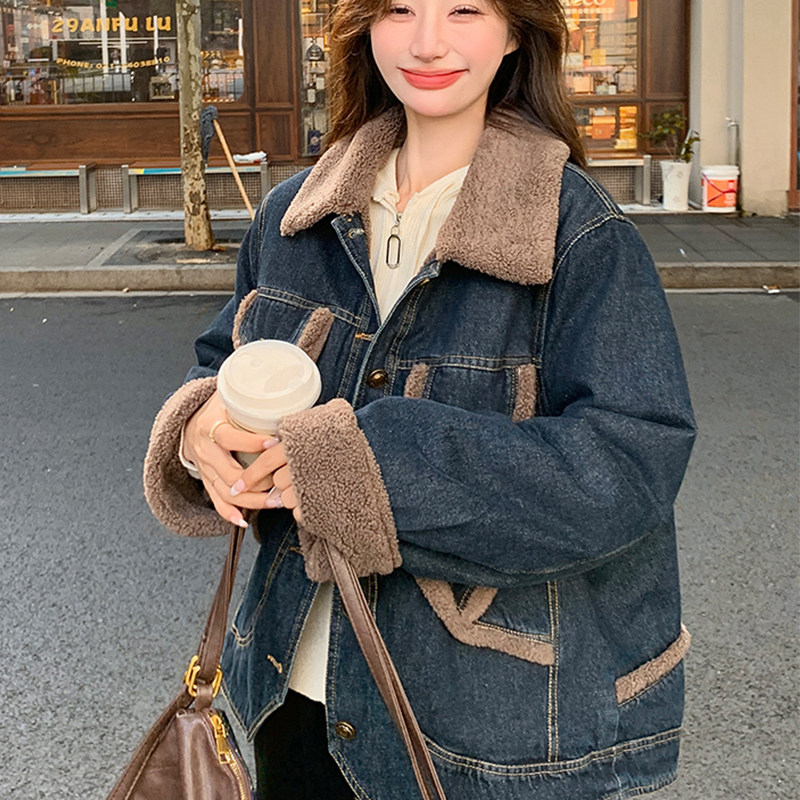 300斤大码女装胖mm加绒牛仔外套女冬季羊羔毛保暖夹克深蓝色棉袄,淘宝优惠券,粉丝福利购,淘宝优惠卷