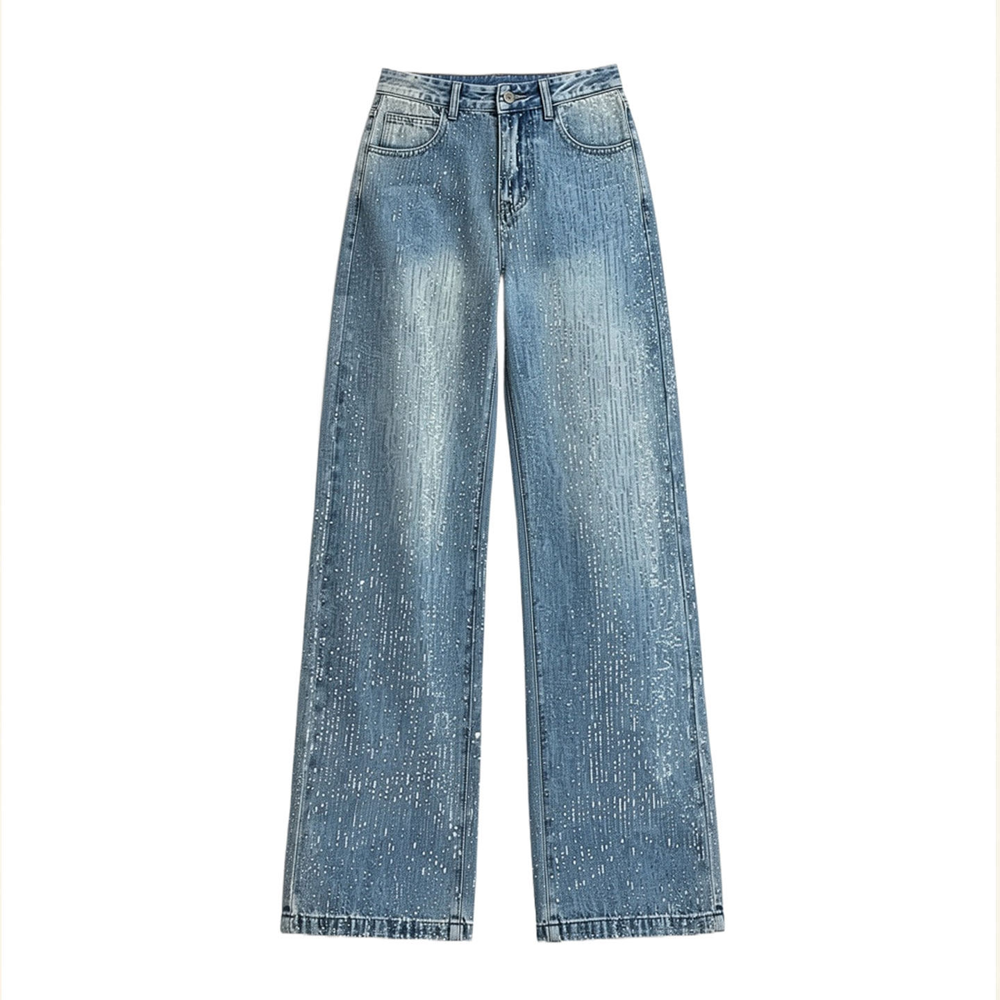 大码胖mm美式ins高街蓝色牛仔裤女2025新款高腰显瘦烫钻阔腿裤子,淘宝优惠券,粉丝福利购,淘宝优惠卷