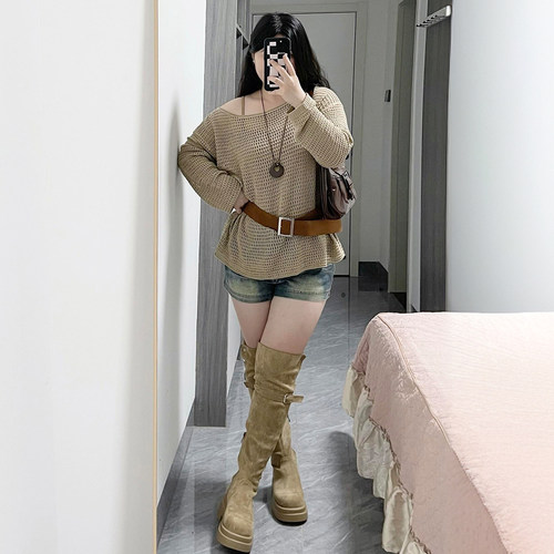 胖mm巨显瘦穿搭弹力牛仔短裤女特大码今年流行的爆款a字阔腿热裤 - 图1