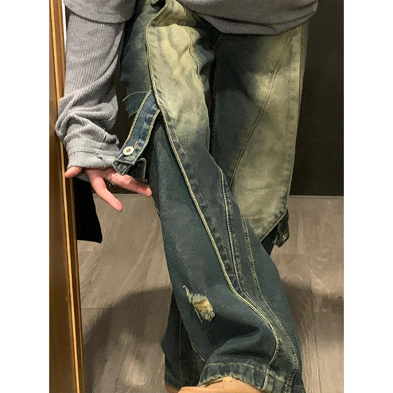 300斤特大码胖mm美式高街设计感牛仔裤女春秋复古设计感阔腿长裤,淘宝优惠券,粉丝福利购,淘宝优惠卷