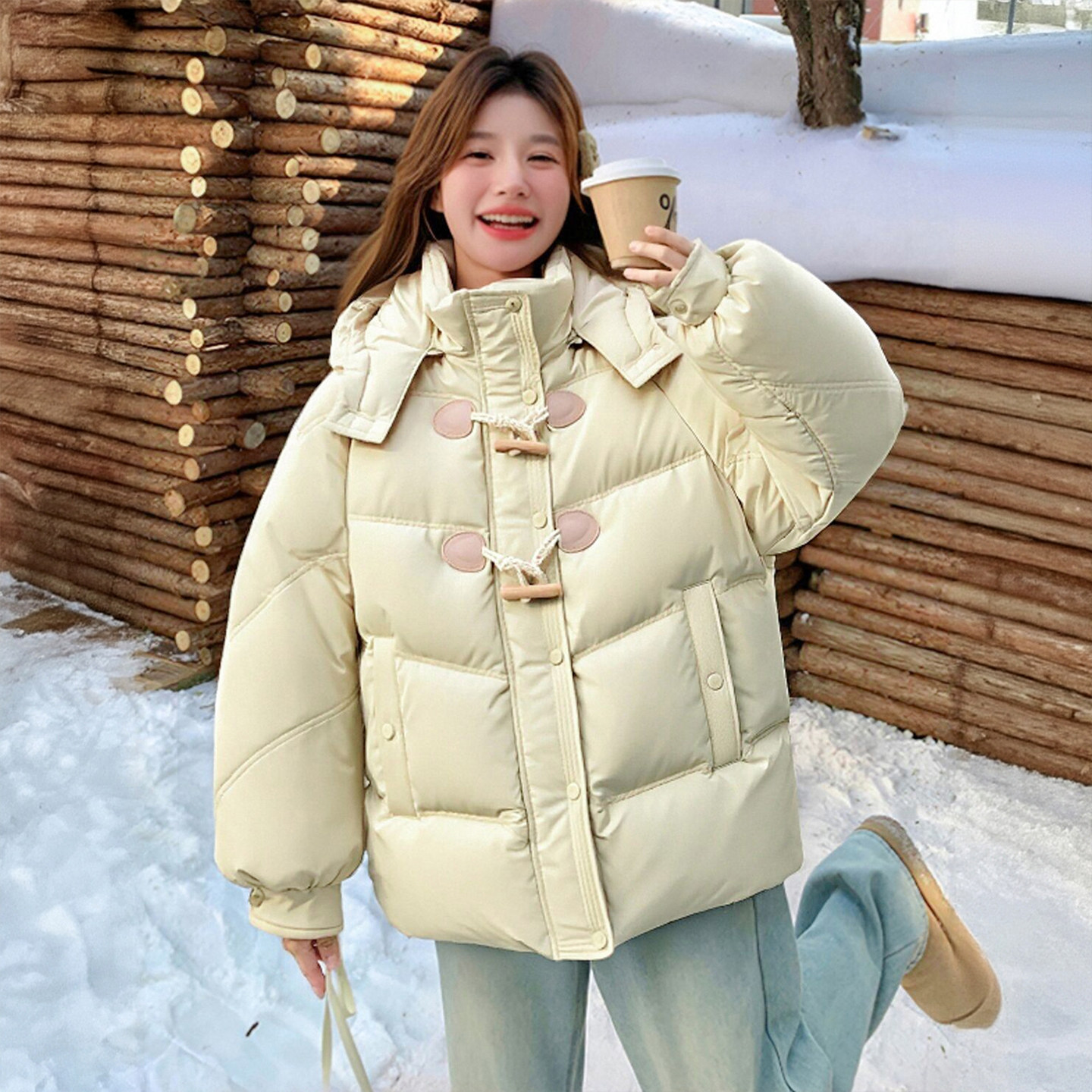 300斤大码女装胖mm黄色牛角扣加厚棉服女冬季韩版学院风保暖外套,淘宝优惠券,粉丝福利购,淘宝优惠卷