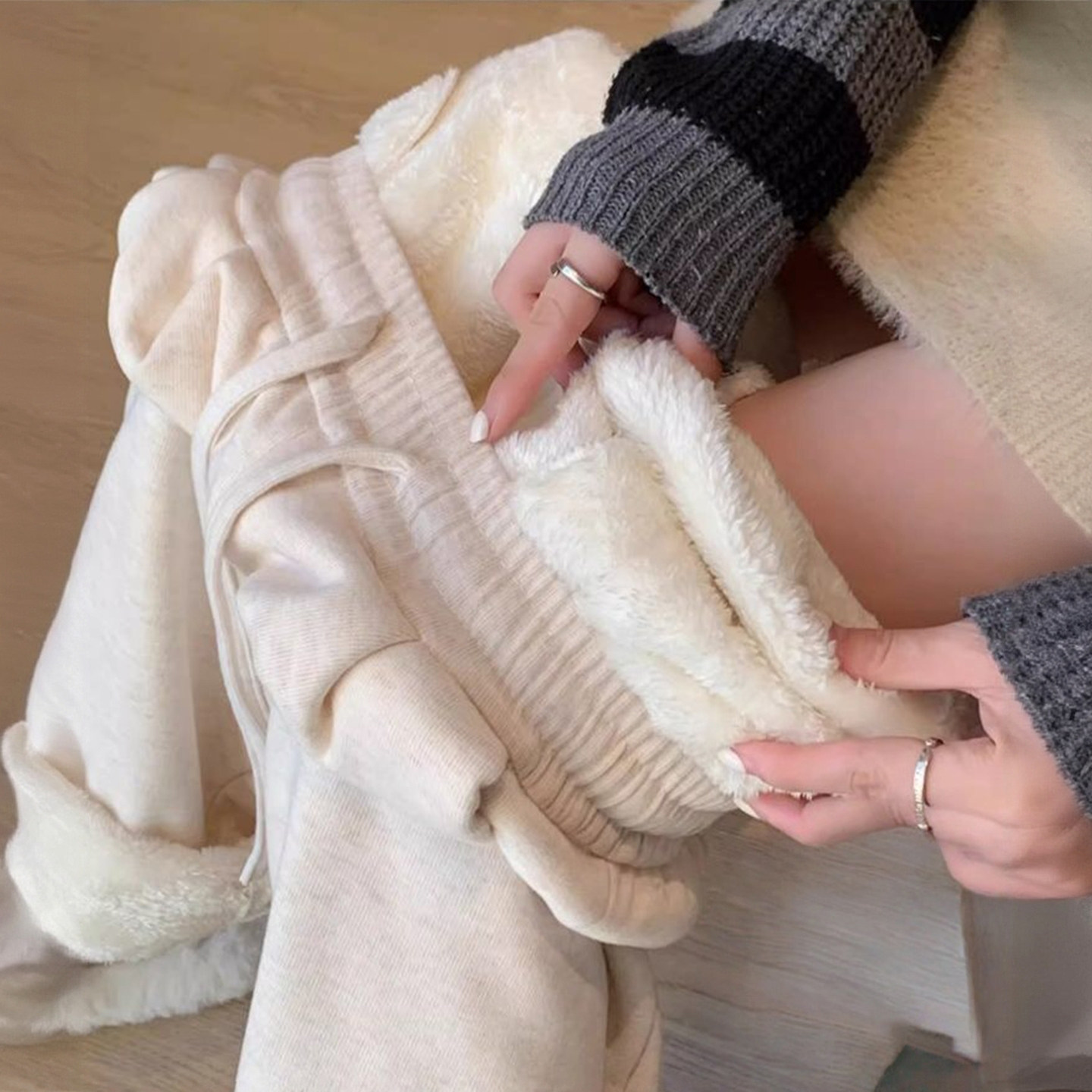 特大码女装美式宽松羊羔毛休闲裤女冬季胖mm加绒加厚学生直筒裤子,淘宝优惠券,粉丝福利购,淘宝优惠卷