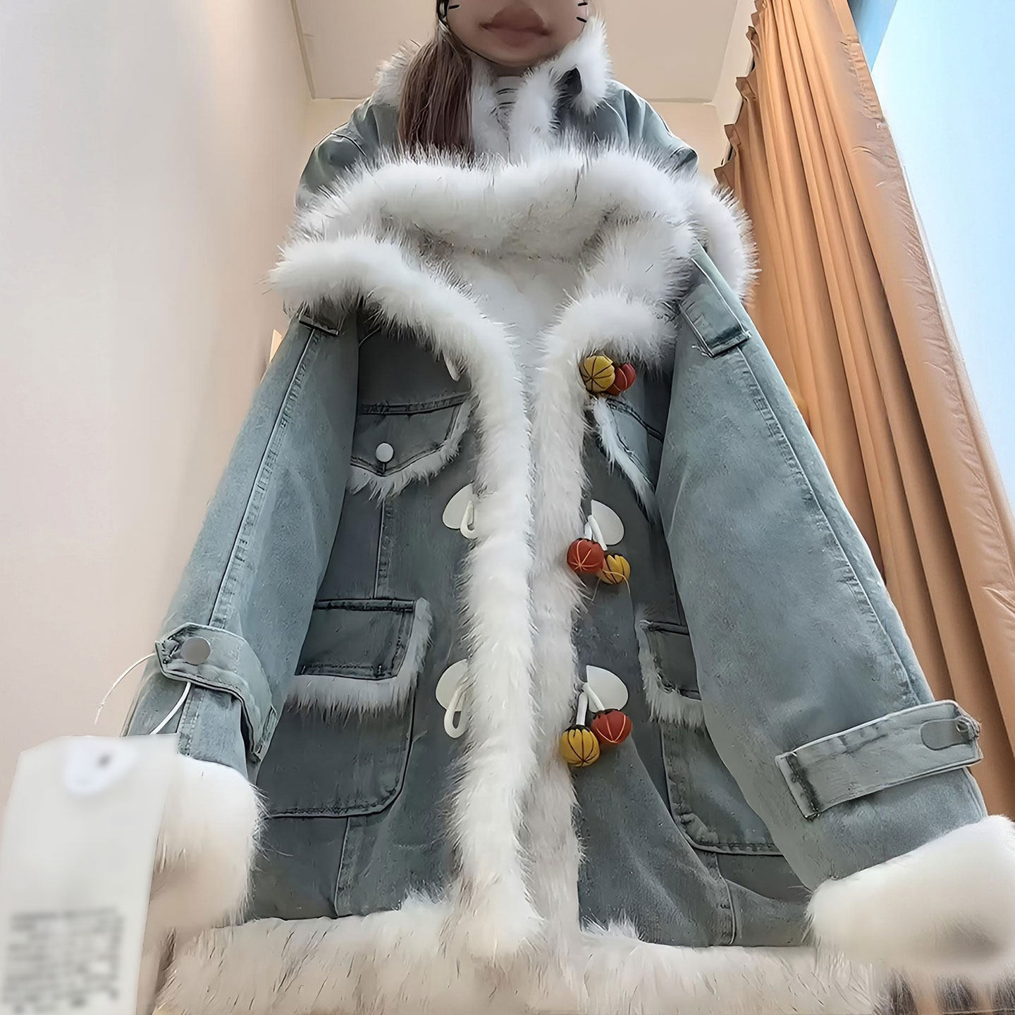 大码女装高级感蓝色加厚牛仔外套女胖mm设计感学院风显瘦保暖棉服,淘宝优惠券,粉丝福利购,淘宝优惠卷