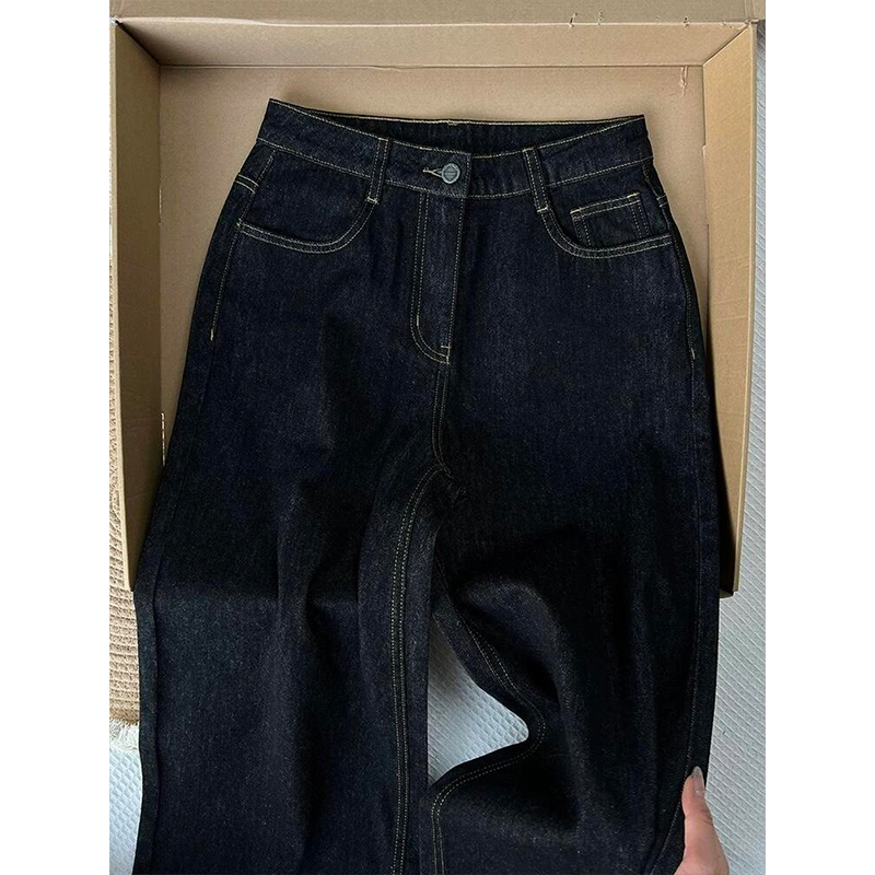 大码女装美式豹纹卷边牛仔裤女新款胖mm裤子宽松bf慵懒风阔腿长裤 - 图3