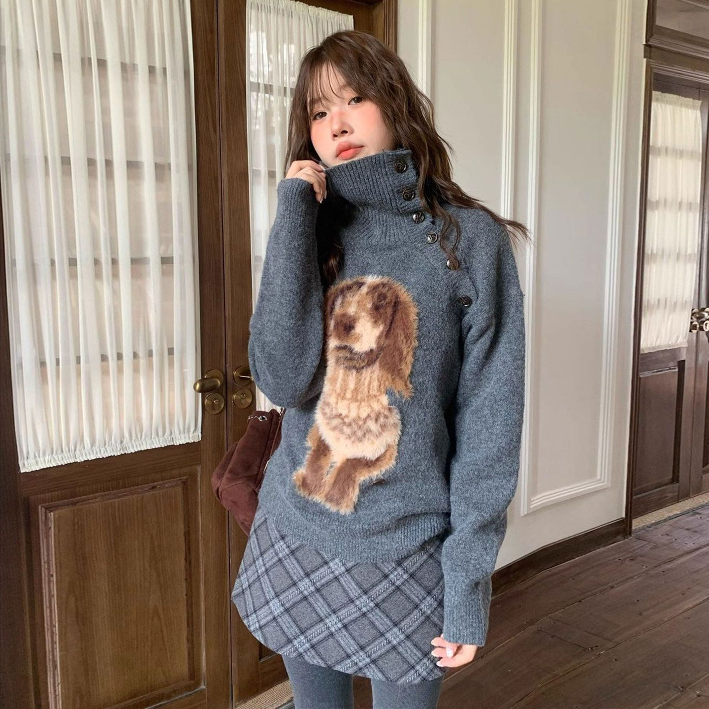 特大码女装胖mm高级感韩系穿搭卡通针织上衣女美拉德翻领保暖毛衣,淘宝优惠券,粉丝福利购,淘宝优惠卷