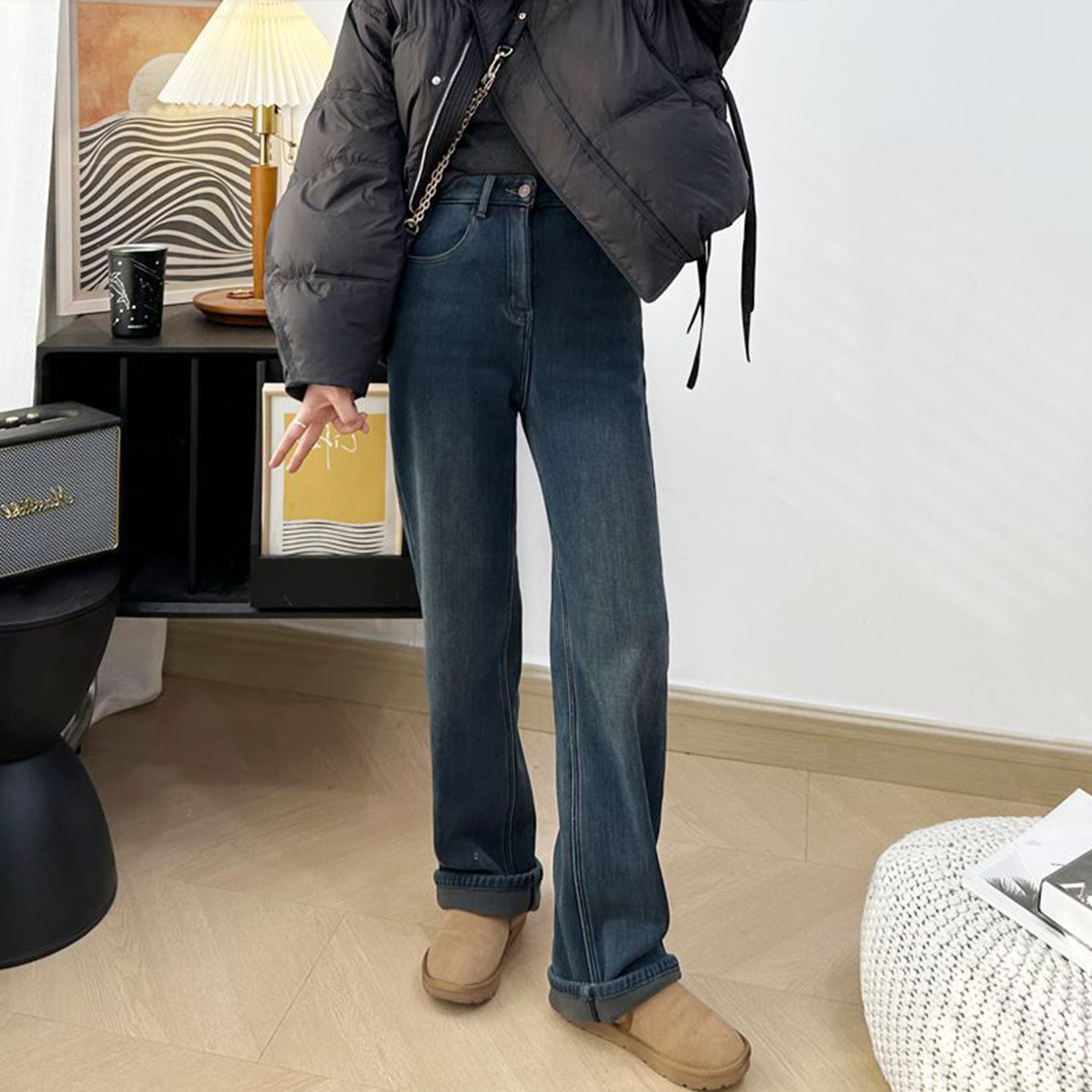 特大码学生显瘦加绒牛仔裤女胖mm今年流行超火裤子加厚保暖直筒裤,淘宝优惠券,粉丝福利购,淘宝优惠卷