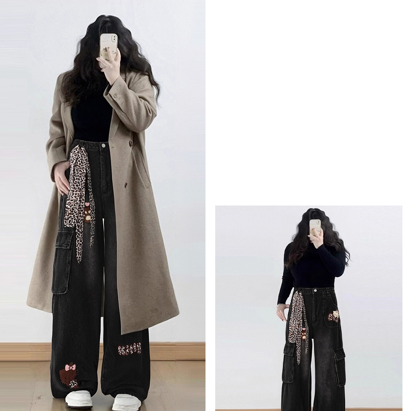 300斤大码女装美式豹纹刺绣牛仔裤女胖mm复古街头风显瘦阔腿裤子,淘宝优惠券,粉丝福利购,淘宝优惠卷