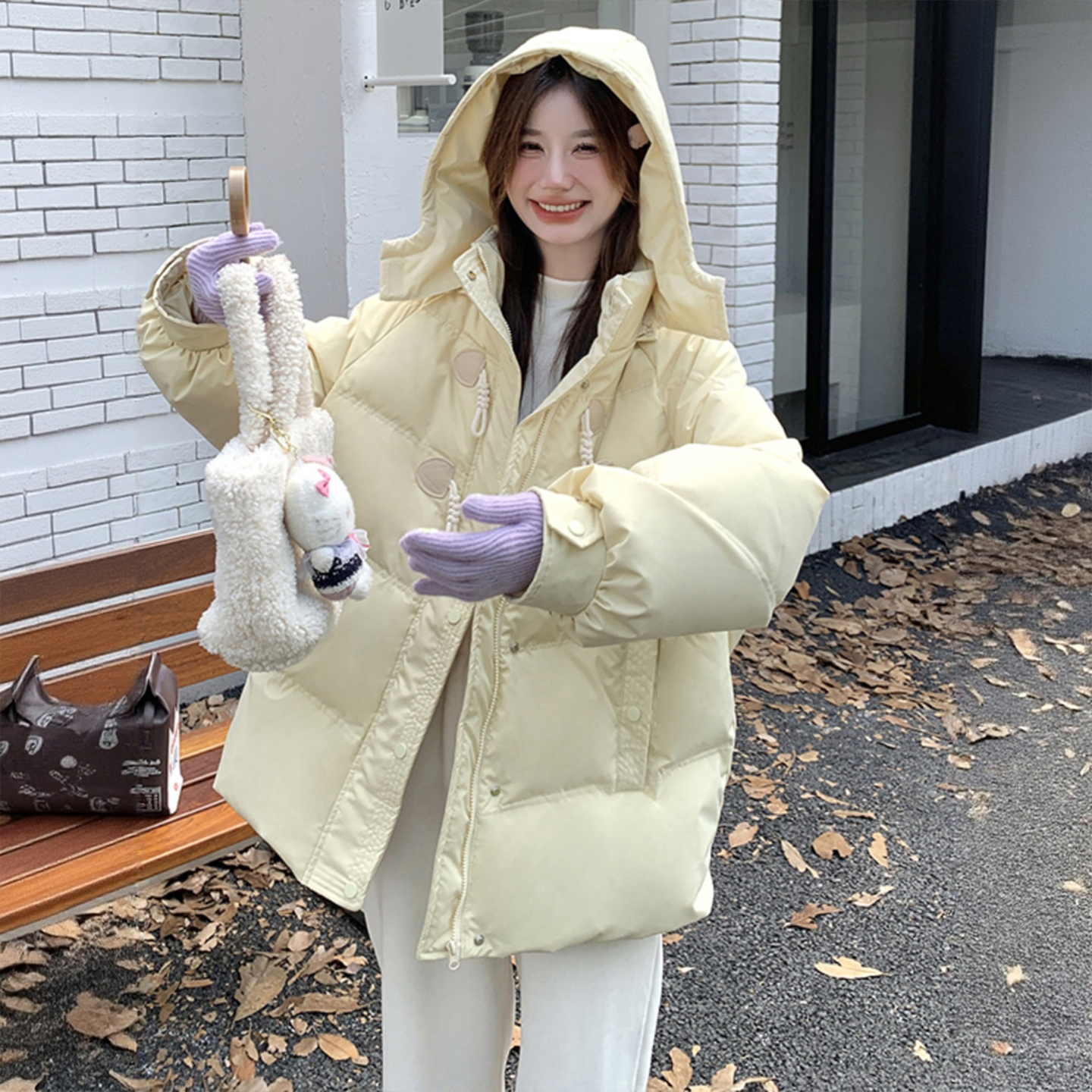特大码胖mm黄色牛角扣棉服上衣女冬季学生加厚保暖慵懒风立领外套 - 图2
