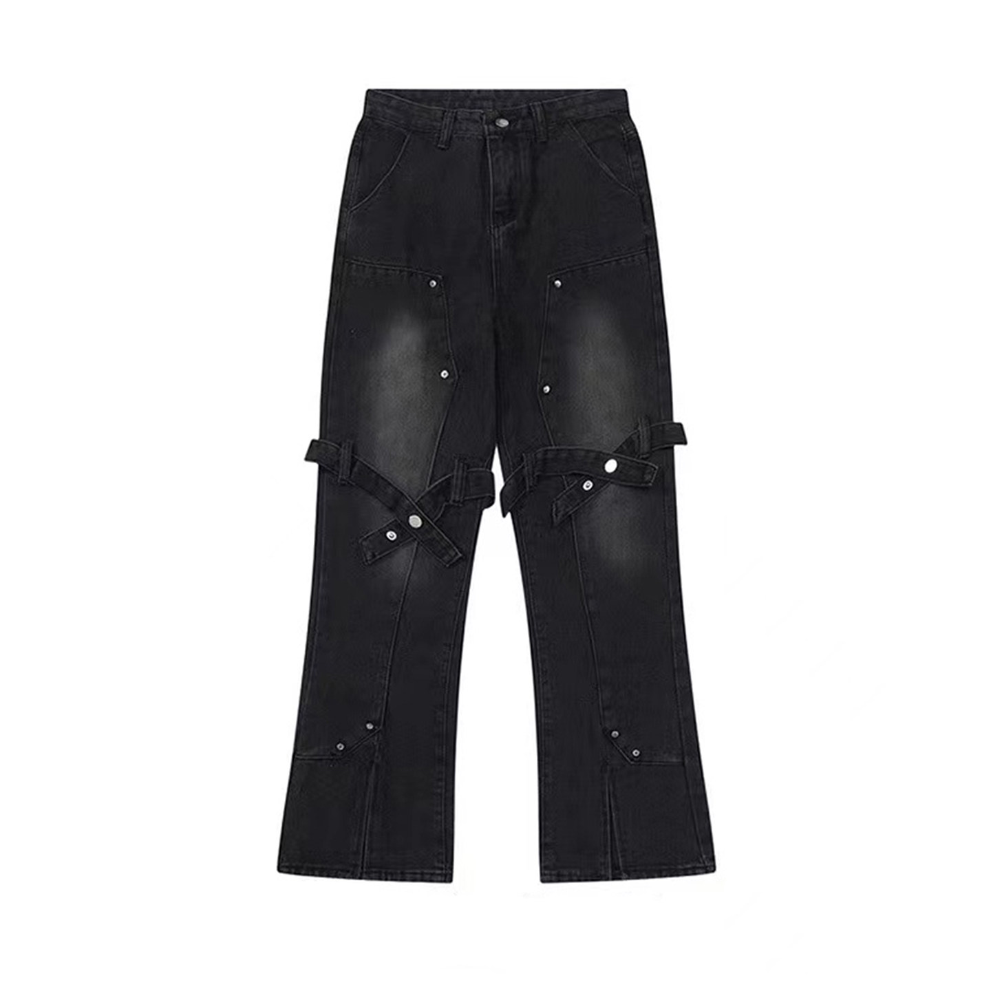 300斤特大码女装黑色牛仔裤女胖mm美式甜酷风设计感开叉微喇裤子,淘宝优惠券,粉丝福利购,淘宝优惠卷