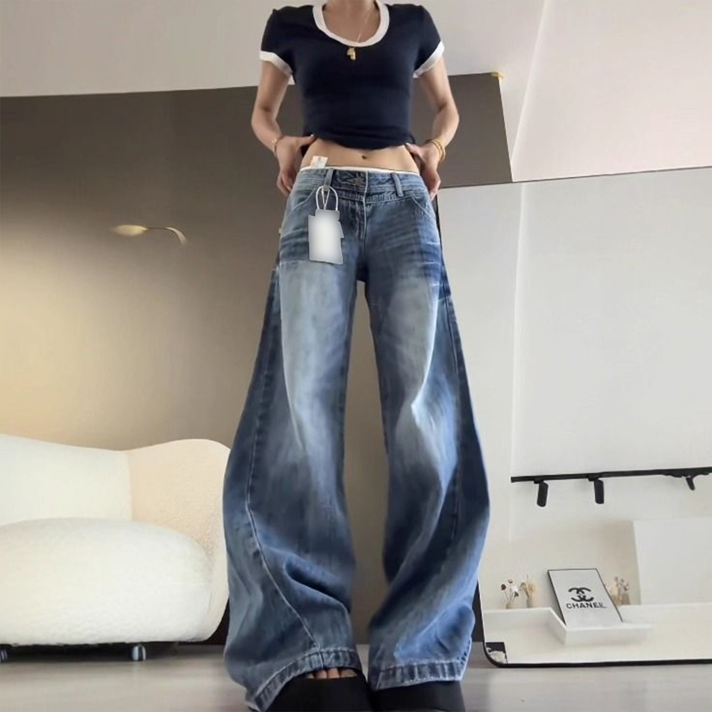 300斤特大码美式复古水洗阔腿牛仔裤女胖mm宽松遮肉显瘦直筒裤子,淘宝优惠券,粉丝福利购,淘宝优惠卷