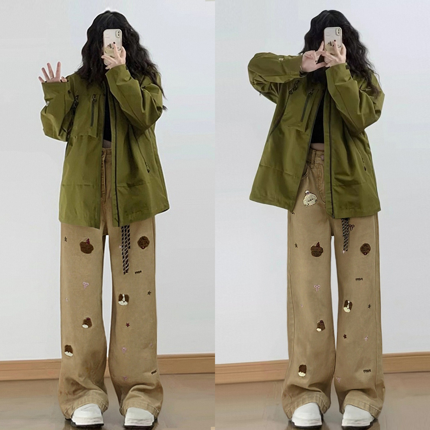 300斤特大码胖mm美式高街牛仔裤女秋冬卡其色裤子宽松显瘦阔腿裤,淘宝优惠券,粉丝福利购,淘宝优惠卷