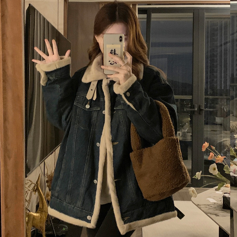 300斤大码女装胖mm韩版翻领加绒牛仔外套女新款复古机车夹克棉服,淘宝优惠券,粉丝福利购,淘宝优惠卷