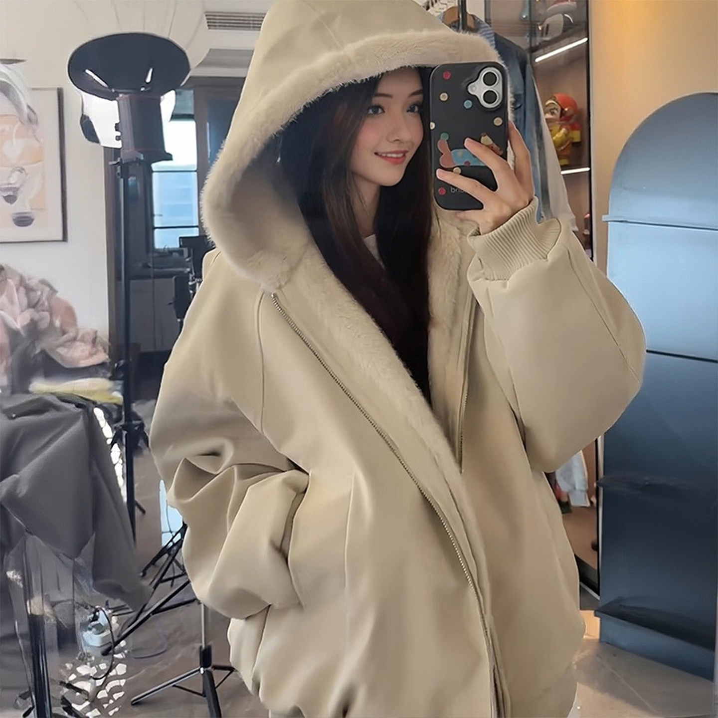 大码女装胖mm韩版宽松连帽毛绒棉服女保暖加厚独特漂亮小棉袄外套,淘宝优惠券,粉丝福利购,淘宝优惠卷