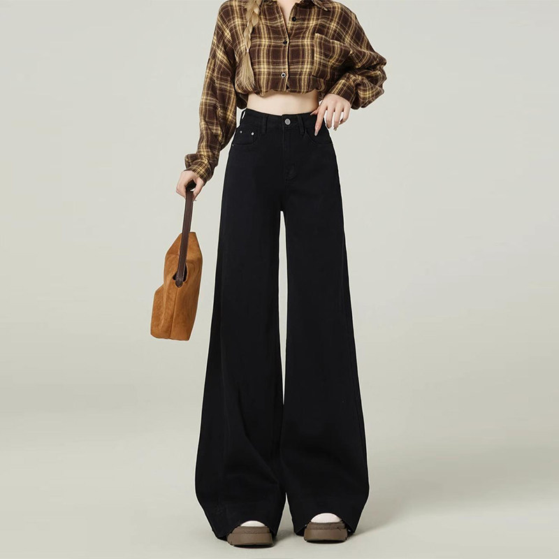 300斤大码黑色不贴腿显瘦微喇牛仔裤女胖mm复古宽松弹力阔腿裤子,淘宝优惠券,粉丝福利购,淘宝优惠卷